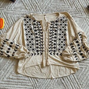 Free people Embroidered Beige and Black Women's Top
